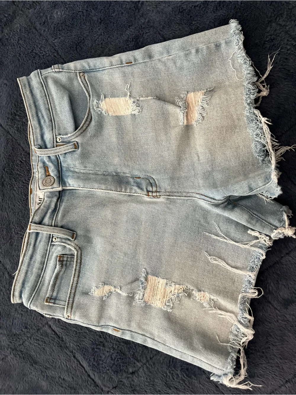 YMI Light Blue Distressed Denim Shorts with Frayed Hem